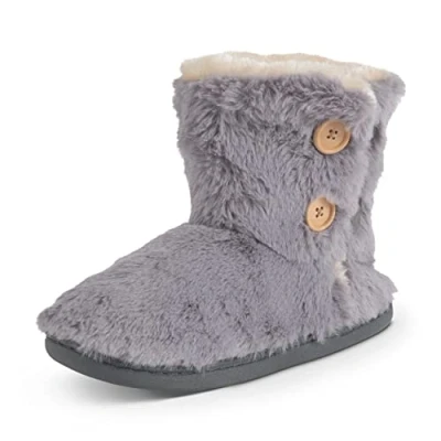 Image of Polar Womens Memory Foam Knitted Button Faux Fur Outdoor Rubber Sole Plush Winter Comfort Slippers Grey AYC0882 EU39/UK6