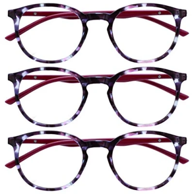 Image of OPULIZE Met Blue Light Blocking Glasses 3 Pack Slim Round Frame Scratch Resistant Spring Hinges Improve Sleep Computer Gaming Anti Reflective Purple Tortoiseshelll Mens Womens BBB60 5 +0.00