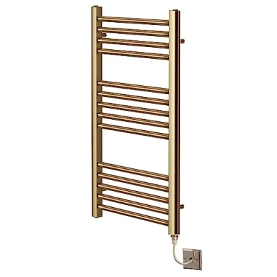 Image of Greened House Electric Brushed Brass Straight Heated Towel Rail 400mm x 800mm Flat Radiator