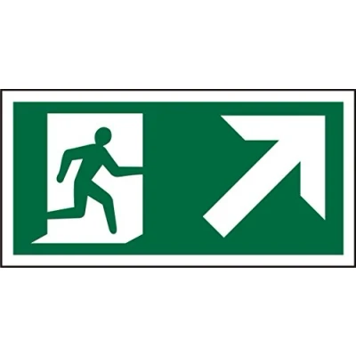 Image of Seco Fire Exit Man Running Right &amp; Arrow Pointing Up Pictogram Sign, 200mm x 100mm Self Adhesive Vinyl