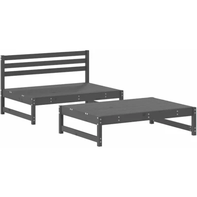 Image of vidaXL 2 Piece Garden Lounge Set Grey Solid Wood Pine