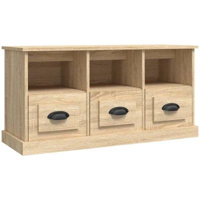 Image of vidaXL TV Cabinet, Sonoma Oak Finish, Engineered Wood, Modern Style, Living Room and Bedroom Furniture, Storage Space with Drawers Open Compartments, 100x35x50 cm