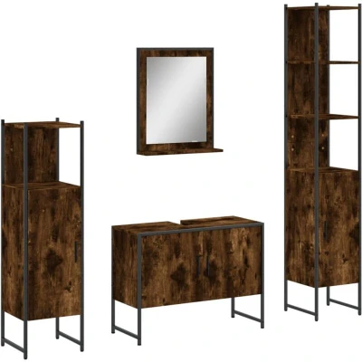 Image of vidaXL 4 Piece Bathroom Furniture Set Smoked Oak Engineered Wood