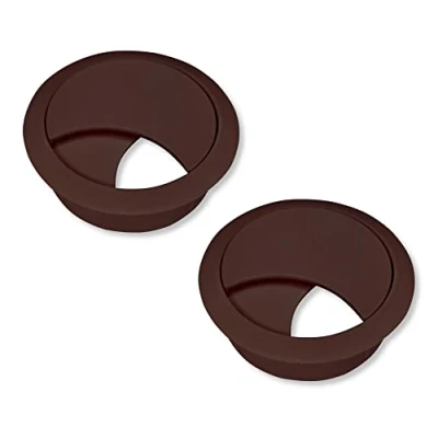 Image of cyclingcolors 2 x Cable Grommets Plastic Round Wireless Outlet Box Drill 68 mm Guide for Push in Desk Channel Pass Dark Brown