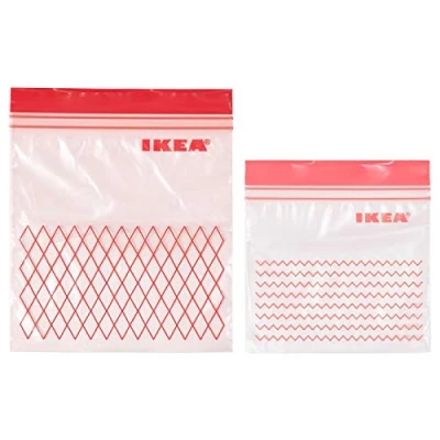 Image of Resealable Bag, Red, 60 Pack, Materials Polyethylene Plastic, Comprises: 30 Bags (0.4 Liters, 15x15.5 cm) and (1 Liter, 18x21.5 cm). (1)