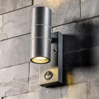 Image of CGC Lighting Up Down Outside Outdoor Wall Light LED GU10 PIR Motion Sensor Waterproof Garden Patio Porch Lamp Security (Grey)