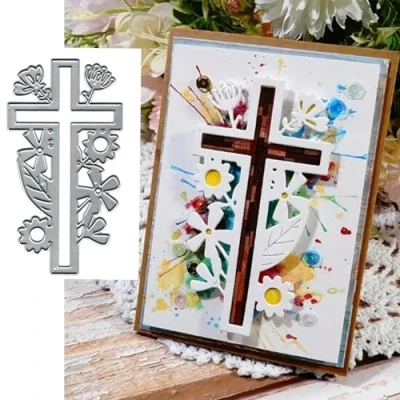 Image of YEYERT Easter Flower Cross Metal Die Cuts for Card Making,Flower Cutting Dies Cut Stencils DIY Scrapbooking Album Decorative Embossing Paper Craft, 001, silver