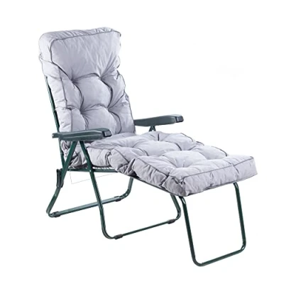 Image of Alfresia Garden Sun Lounger with Classic Cushion Green Frame Adjustable Reclining Outdoor Chair, Foldable Chair (Grey)