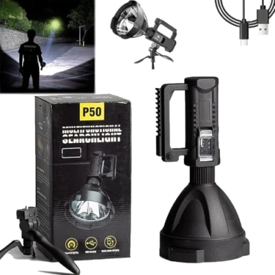 Image of DOPZNJWF Ms32 Flashlight 200000 Lumen, 2000000 Lumen Rechargeable Flashlight, Super Bright LED Searchlight with Tripod, Brightest