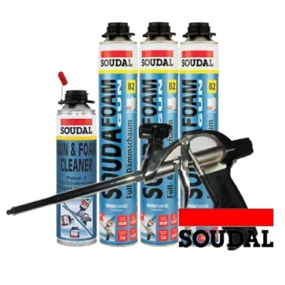 Image of SOUDAFOAM B2 Expanding Foam with Gun + Cleaner in a 3 Piece Set, Professional Teflon Coated