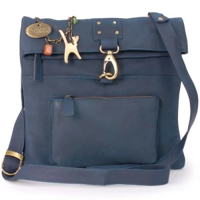 Image of Catwalk Collection Handbags Women&#039;s Small Leather Cross Body Bag Anti Theft Messenger Adjustable Strap DISPATCH Dark Blue/Navy