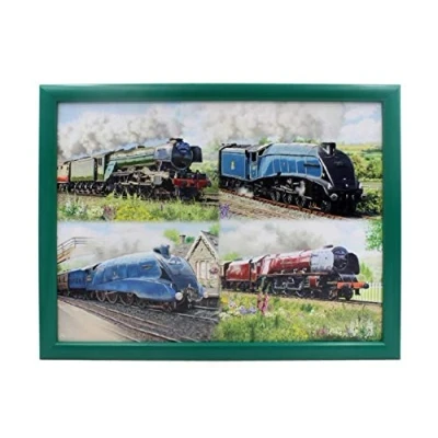 Image of Lesser &amp; Pavey Classic Trains Laptray Bean Bag Trays With Padded Cushion Suitable For Drinks, Food, Breakfast Laptop Lovely Designed Lap Tray Home Office