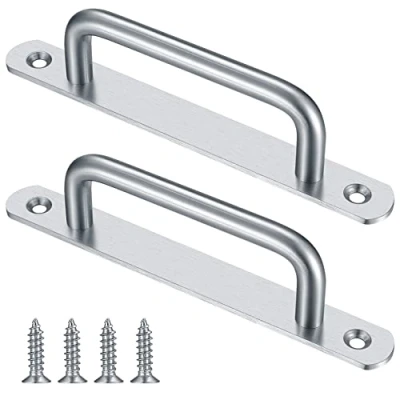 Image of Gaomoeny 2 Pcs Sliding Door Handles, Pull Push Stainless Steel Bathroom Kitchen Cupboard Cabinet Garage Shed Barn Gate Handles with Metal Plates（160mm/6.29in）