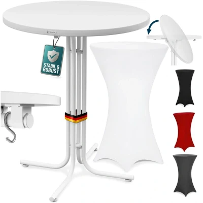 Image of CASARIA® Round Bar Table with Slip Cover 110 High 80cm Diameter Foldable &amp; Easy To Transport Powder Coated Metal Stable Bistro Party Weatherproof White