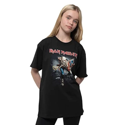 Image of Iron Maiden Kids T Shirt Trooper Band Logo Official Black Ages 5 14 yrs L