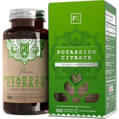 Image of FS Potassium Citrate 180 High Strength Supplements 1400mg per Serving Capsules Non GMO, Gluten &amp; Allergen Free Manufactured in The UK