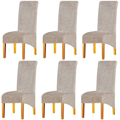 Image of LANSHENG Stretchy XL Chair Covers for Dining Room Chairs,Stretch Spandex with Elastic Band Chaircover,Velvet Large Slipcovers Restaurant Hotel Party Banquet (Camel, Set of 6(XL))