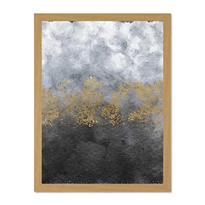 Image of Wee Blue Coo Abstract Grey Gold Watercolour Large Framed Art Print Wall Poster 18x24 inch