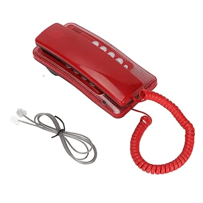 Image of Corded Phone, KXT‑438 Home Phone Wall Mounted Telephone with Redial Quick Flash Mute Function for Hotel School Office(Red)