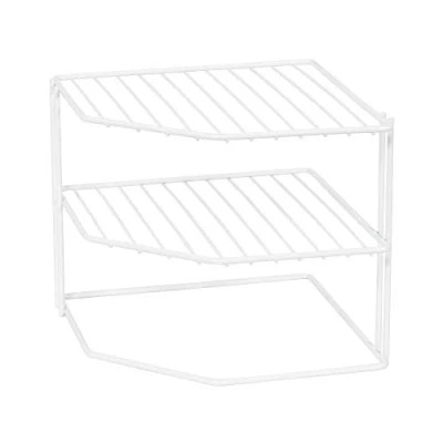 Image of Compactor Kitchen Corner Cupboard Storage Organiser Shelf/Rack, WHITE METAL WIRE, 24 x 23 20.3 cm