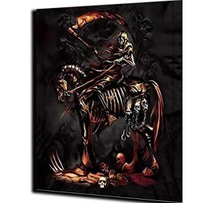 Image of WANGMAOMAO Paint by Numbers Kits 40cm x 50cm Canvas DIY Acrylic Painting for Adults and Kids with Paints Brushes Card Sized Magnifier Death Knight Skeleton Horse Frame