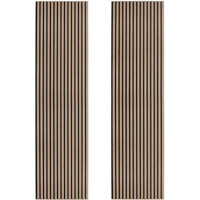 Image of Acoustic Slat Wall Panels x 2 Light Walnut Luxury 3D Wood Veneer Modern Feature Slatted Panelling Interior or Ceiling 2400mm 600mm Felt Backing Sound Absorbing Easy Installation Fixing Kit
