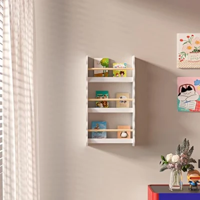 Image of Duffy® Kids Bookcase Wall Shelf, Children&#039;s Bookshelf Storage Display Rack, Wooden Book Organizer for Room (White 3 Tier, 42.5x80CM)
