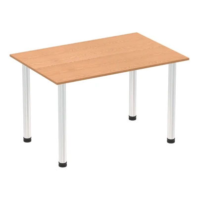 Image of Impulse 1200mm Straight Table Oak Top Chrome Post Leg