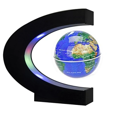 Image of Newooe Floating Globe with LED Lights C Shape Magnetic Levitation World Map for Desk Decoration (Blue)