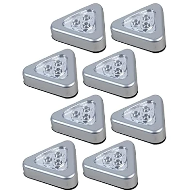 Image of Ex Pro 8 Pack Triangle LED Light Battery Powered Wireless Night Stick Tap Push Lamp for Wardrobe, Closet, Under Cabinet, Kitchen, Stairs