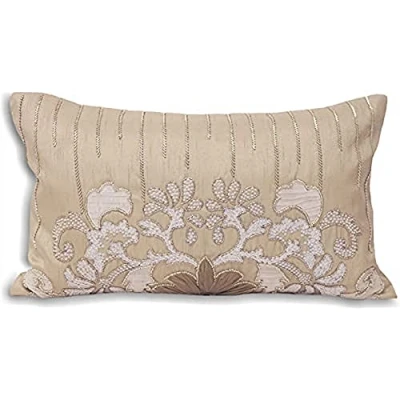 Image of Paoletti Genevieve Embroidered Floral Cushion Cover Taupe One Size