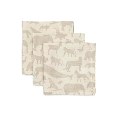 Image of Jollein 537 848 67043 Burp Cloths Muslin Set of 3 Animals Olive (31 x 31 cm)