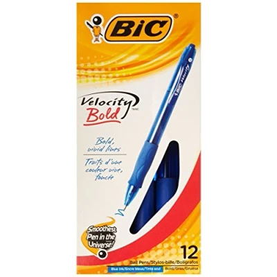 Image of BIC Velocity Retractable Ballpoint Pen, Blue Ink, 1.6mm, Bold, Dozen
