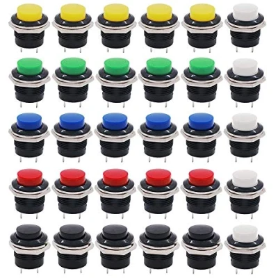 Image of QitinDasen 30Pcs Premium 16mm Plastic Momentary Push Button Switch, ON/Off 2 Pin Round High Head Lockless Switch 3A 250V AC / 6A 125V (6 Colors)