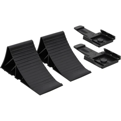 Image of vidaXL Durable Plastic Wheel Chocks with Mounting Bracket Black, 2 Pieces, 25 x 10 11.5cm Easy to Install and Remove Ideal for Trailers Caravans