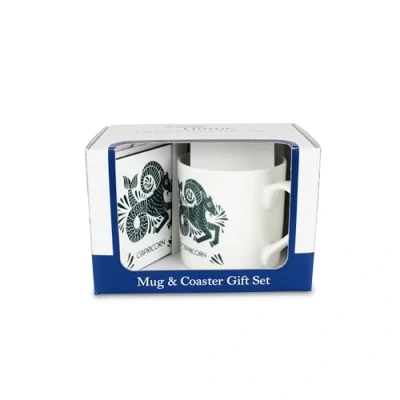 Image of Capricorn Mug &amp; Coaster Gift Set Zodiacs Star Sign Bone China and Cork Tea/Coffee Present