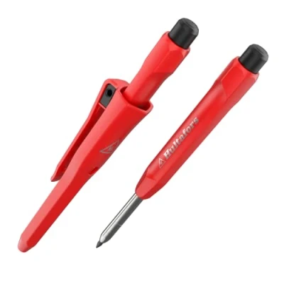 Image of Hultafors Professional deep hole marker incl. long lasting graphite lead &amp; sharpener I 1 piece Dry with non slip clip Carpenter&#039;s pencil for wood, concrete metal surfaces 650100