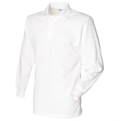 Image of Front Row Polo Shirt Long Sleeved 100% Cotton Men&#039;s, White/White, M