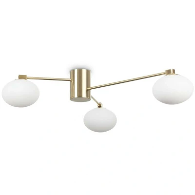 Image of HERMES 3 Light Globe Multi Arm Semi Flush Ceiling Lamp Brass