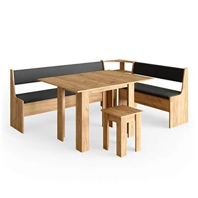 Image of Vicco Corner bench group Roman, Gold power oak/Anthracite, 210 x 150 cm with table