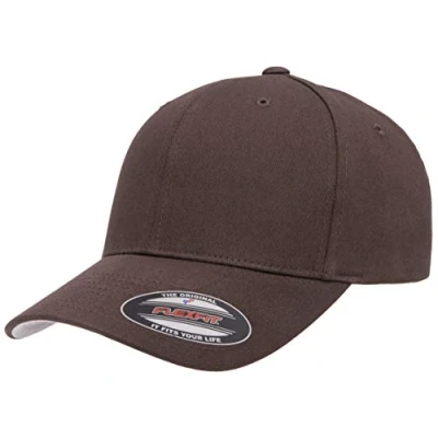 Image of Flexfit Men&#039;s Cotton Twill Fitted Cap Hat, Brown, S M