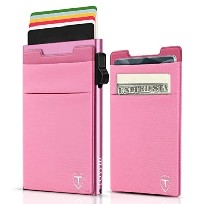 Image of TOYFID Pop up Credit Card Wallet for Men Metal Slim Minimalist Cards Holder with Money Pocket RFID Blocking&amp;Ultralight 6079 Aviation Aluminum Automtic Case