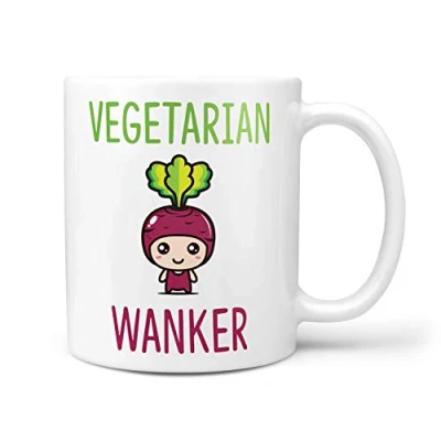 Image of TeHe Gifts Vegetarian Wanker Novelty 10oz Ceramic Gift Mug