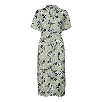 Image of VERO MODA Women&#039;s Vmmenny SS Calf Shirt Dress WVN Ga, Reseda/AOP: Mille, XS