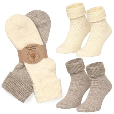 Image of MOUNTREX Winter Socks, Alpaca Wool Socks for Men and Women Warm House Thermal with Envelope Thick 2 Pairs, Ecru / beige, 35 38