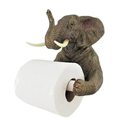 Image of HomeZone Novelty Elephant Toilet Roll Holder Brown Colour Hand Painted Wall Mounting Animal Shape Tissue Decorative Kitchen or Bathroom Accessories Indoor, Home Decor Loo