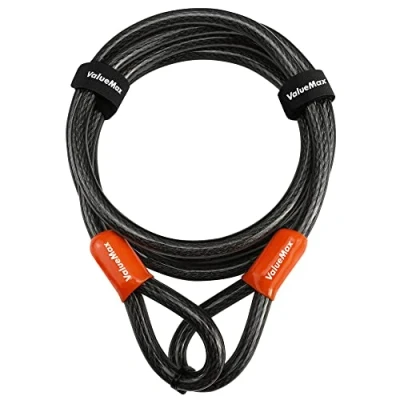 Image of ValueMax Bike Lock Cable, 7FT/213CM x 12mm Bicycle Security PVC Coated with Double Loop Braided, for Padlocks, Disc Locks and U