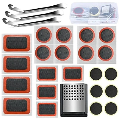 Image of Nutmanel Bike Tire Patch Repair Kit, Glueless Self Adhesive Patches with Metal Rasps, First Aid Kit for Road Mountain and Commuter Bikes