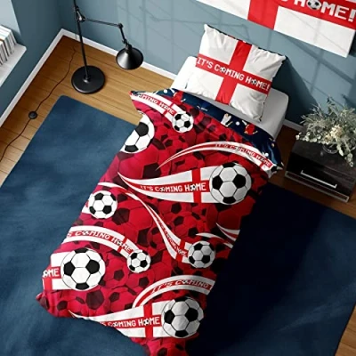 Image of Its Coming Home Single Duvet Cover England Football Design Reversible Bedding set with matching Pillowcase