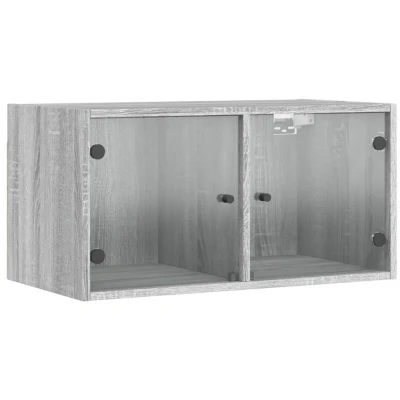 Image of vidaXL Wall Cabinet with Glass Doors Grey Sonoma 68.5x37x35 cm